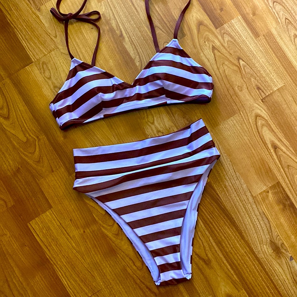 Aerie bikini set - high waist striped, size M